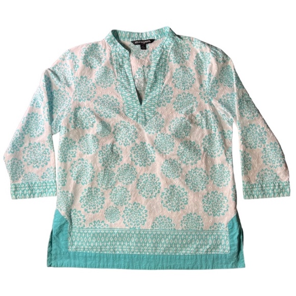 Light Coral Green Floral Cotton Blouse - Picture 2 of 2